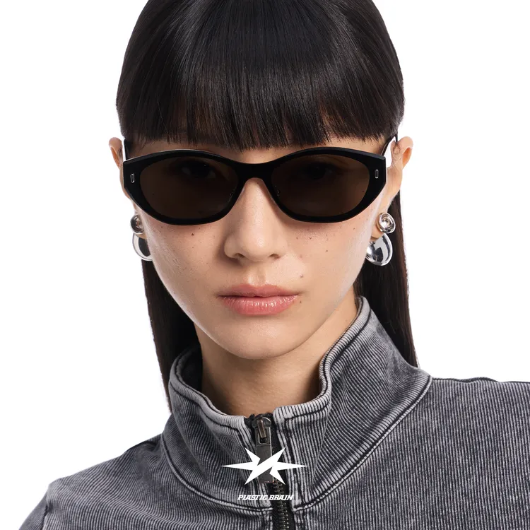 PLASTIC BRAIN复古金属夹片一体镜片太阳镜超轻显脸小猫眼墨镜女