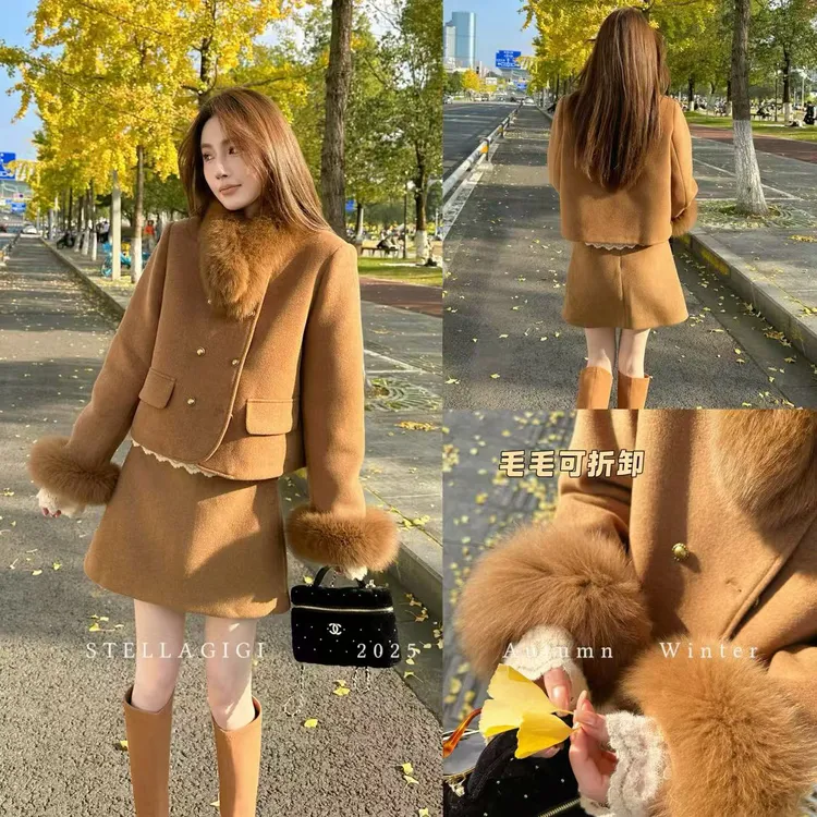 SG / 杨依姗 AW千金感套装 狐狸毛领羽绒上衣+半身裙TZ-20252427