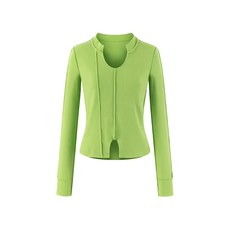 时尚拼接开叉长袖T恤女设计感修身小众别致上衣早秋新款