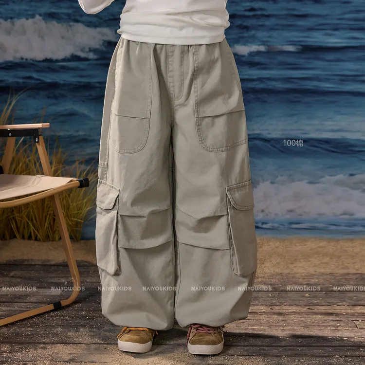 【伊昭公路6】女童工装裤2025秋季全棉宽松直筒休闲裤K2579