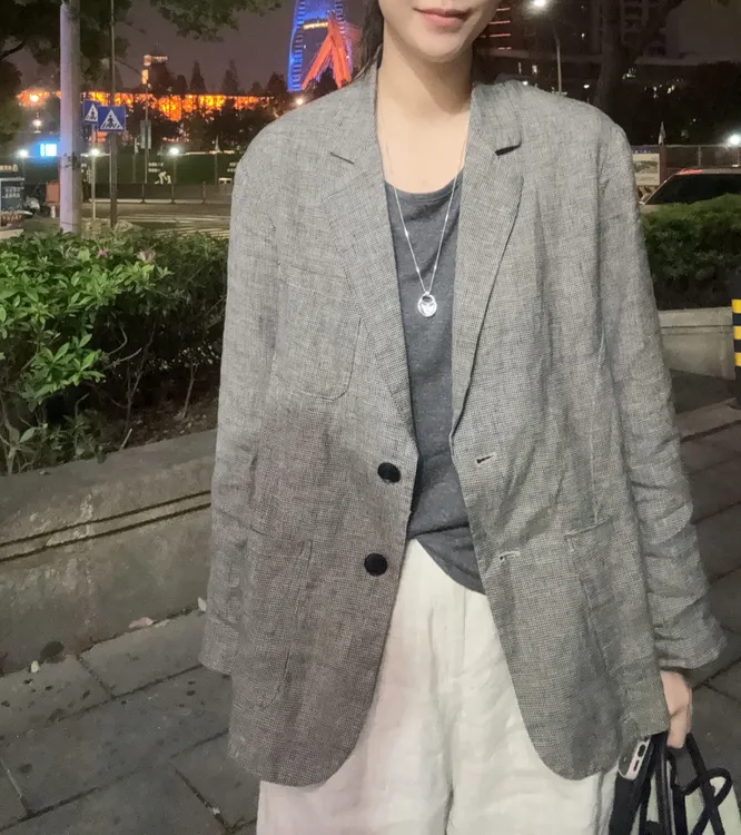美亚恩NANA【亚麻西装】好东西！100%亚麻西装外套千鸟格纹C0244
