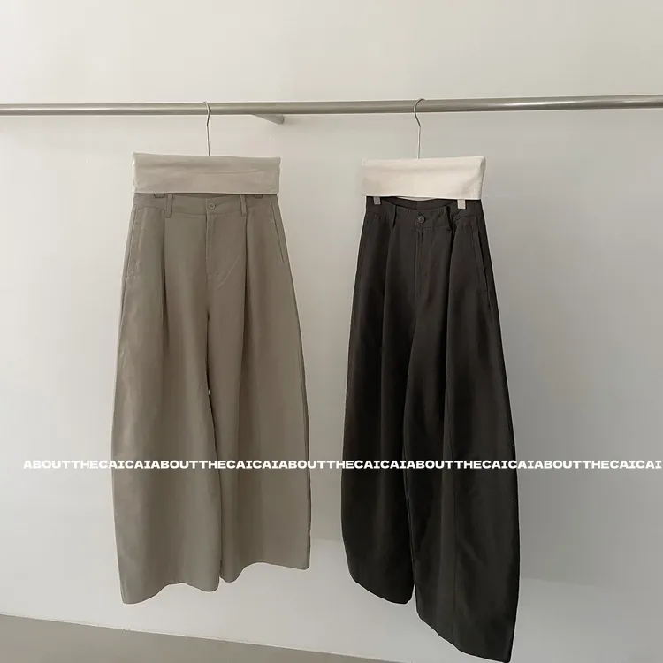 CAICAI韩系纯色简约垂坠高级感休闲裤女秋季宽松阔腿裤弯刀长裤