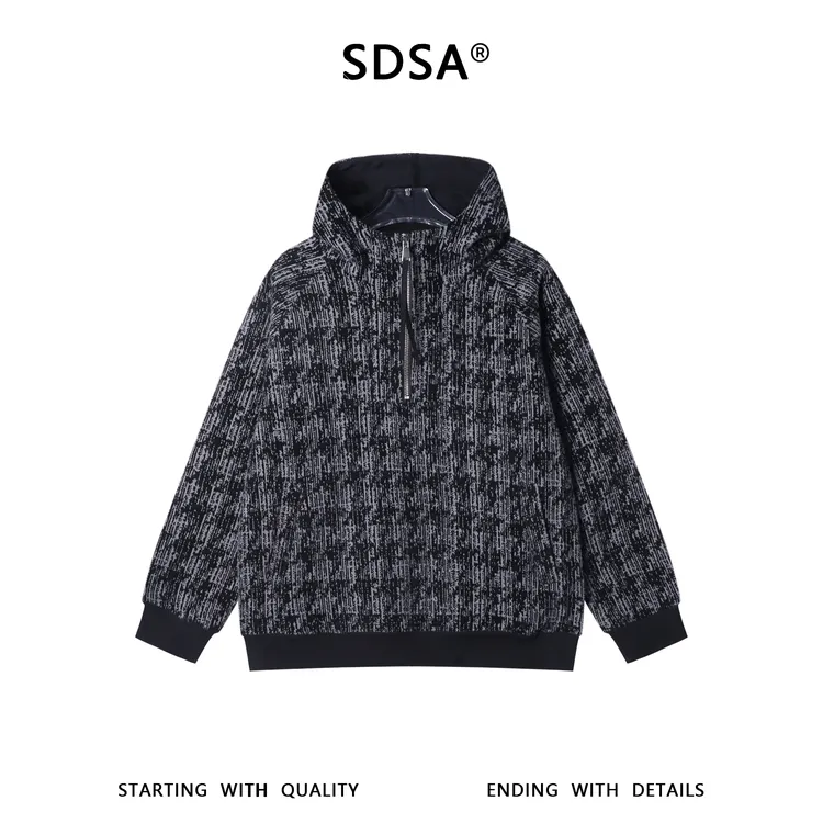 SDSA男士秋冬新款痞帅男装时尚简约撞色绒毛半拉链连帽卫衣宽松潮