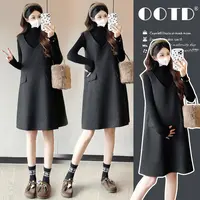 孕妇秋冬季毛呢连衣裙新款韩风中长款洋气显瘦打底时尚宽松针织