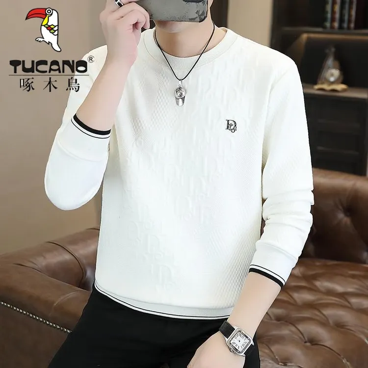 啄木鸟卫衣男士春秋季高档欧货宽松提花打底衫高级感2025新款长袖