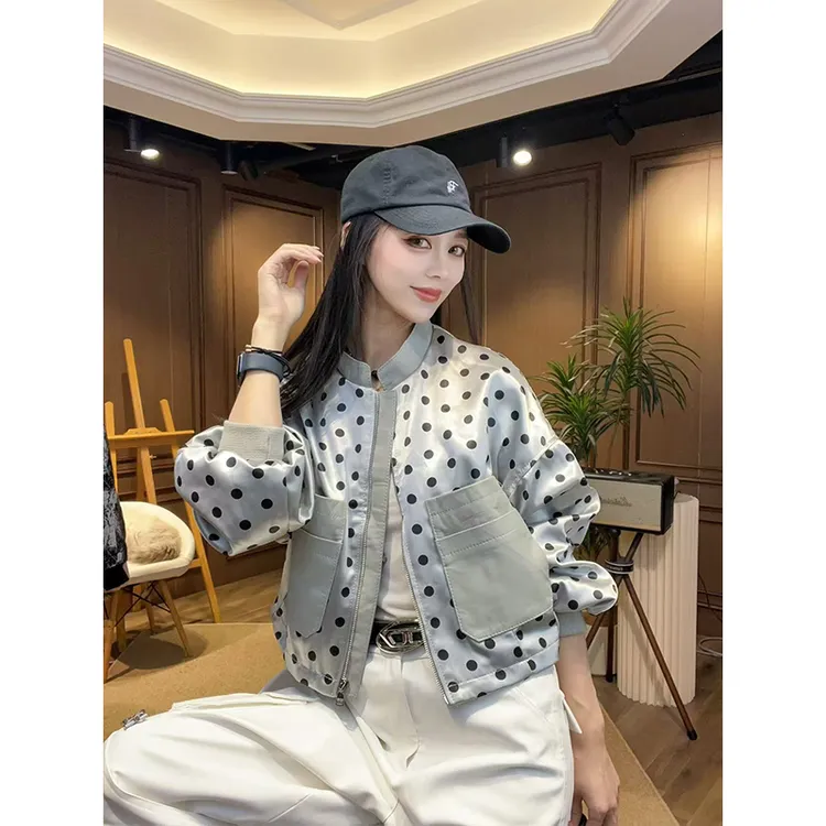 韩系波点棒球服外套女2025春秋穿搭小个子立领短款超好看夹克上衣