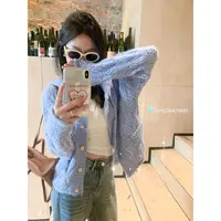 甜美温柔镂空显瘦针织开衫外套女2025春新品百搭翻领毛衣