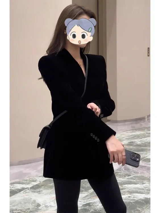 欧洲站2025秋冬新款法式小香风黑色西装外套女御姐轻奢高级感西服