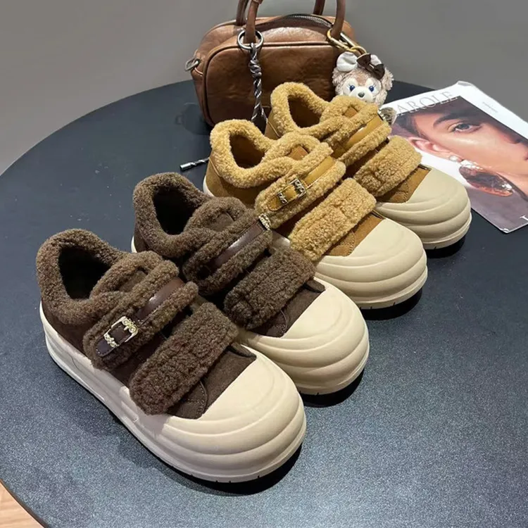 凯撒KAISER冬季厚底加绒保暖百搭板鞋魔术贴毛毛休闲棉鞋KS2657