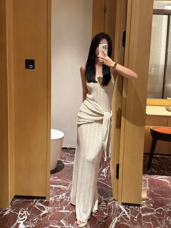 慵懒风松弛感套装女法式气质披肩针织吊带背心半身长裙三件套裙子