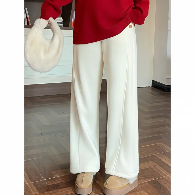 花契“恰照梨雪”大码女装冬季简约200斤胖mm长绒款休闲裤13102-C1
