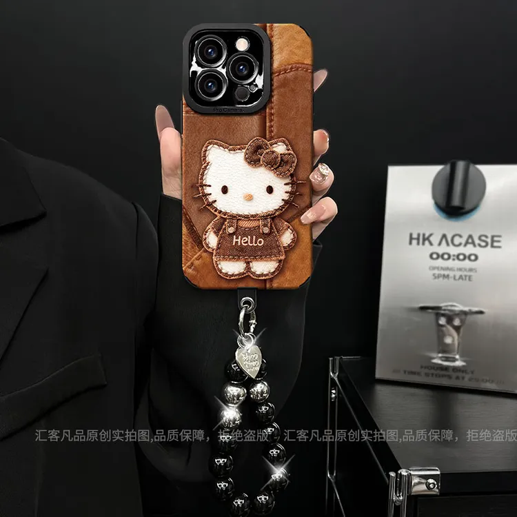 适用【苹果/oppo/华为/vivo/小米】网红牛皮凯蒂猫ins风防摔手机壳