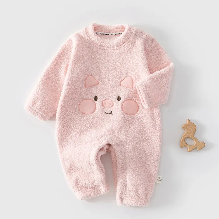 婴儿连体衣半边绒加绒保暖男女宝宝衣服哈衣外出家居加厚爬服秋冬