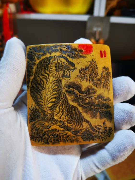 雅青阁葫芦牌子葫芦精品老虎图文玩把玩手工针刺微雕墨刻葫芦工艺