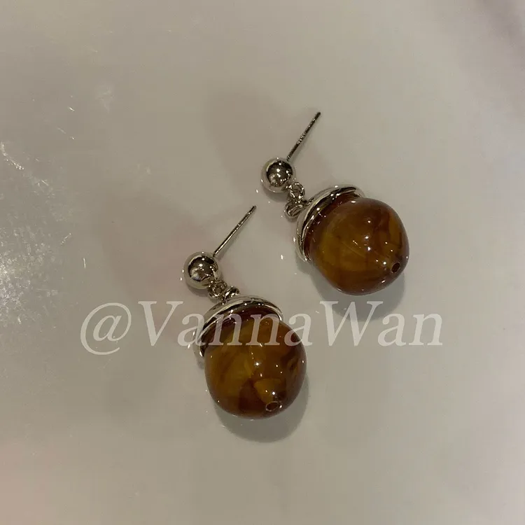 铜合金耳饰 太妃糖~美拉德棕球耳环