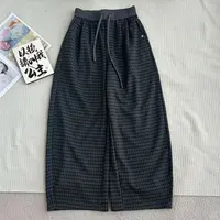 ［家淇定制］新款韩版松紧腰抽绳百搭修身复古格子弯刀裤休闲裤6861