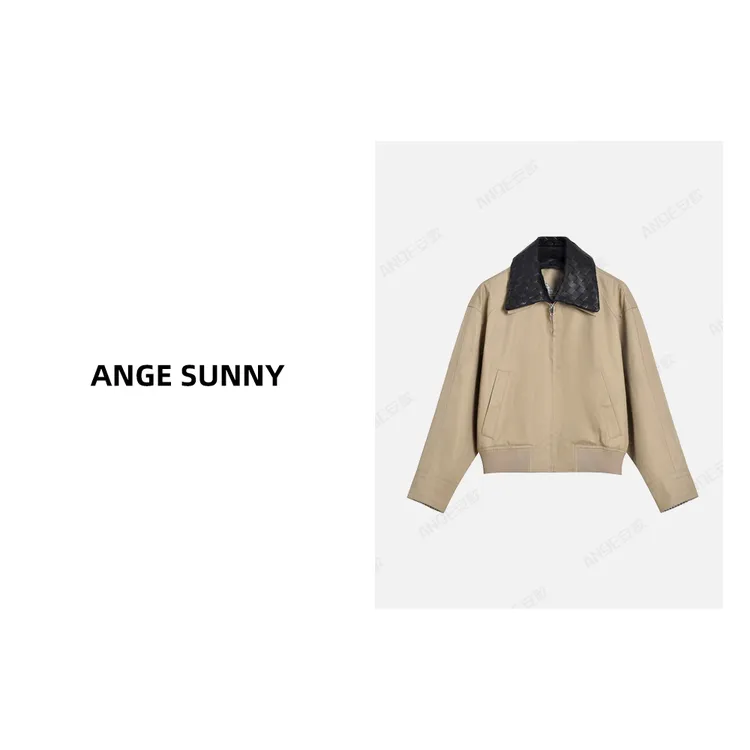 ANGE SUNNY【b*v编织羊皮领夹克 收腰合身款】可拆卸领拉链经典外套