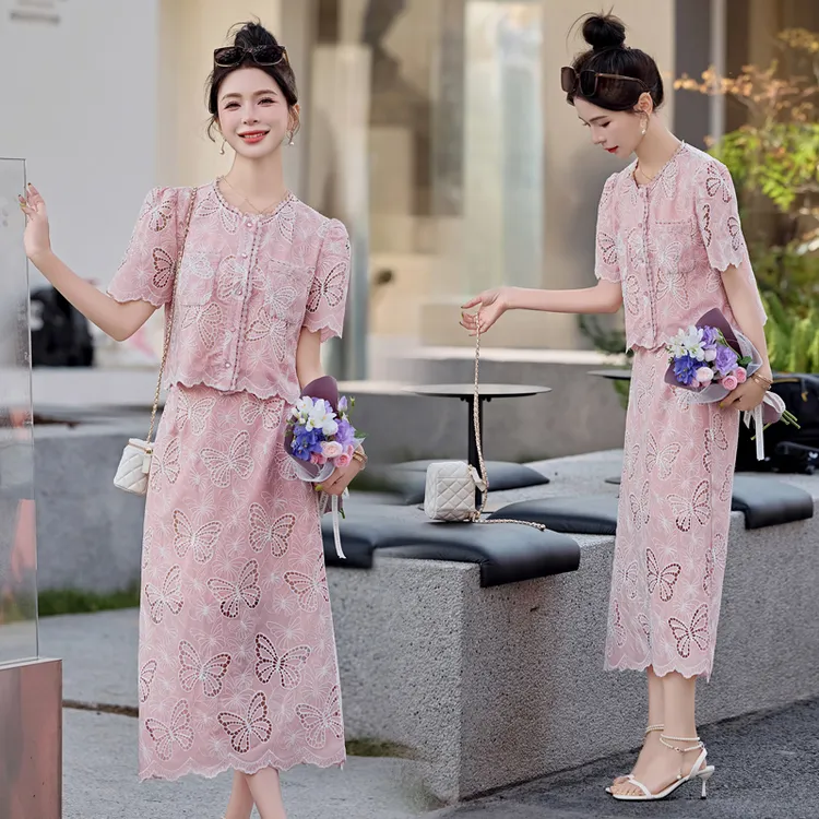 小香风名媛气质洋气减龄蕾丝上衣半身裙温柔风套装两件套夏装新款