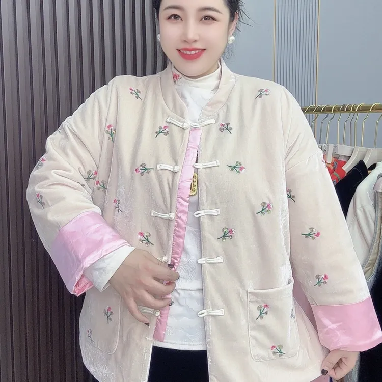 【丽姐家】加棉加厚冬季新款新中式国风丝绒刺绣撞色设计款时尚外套