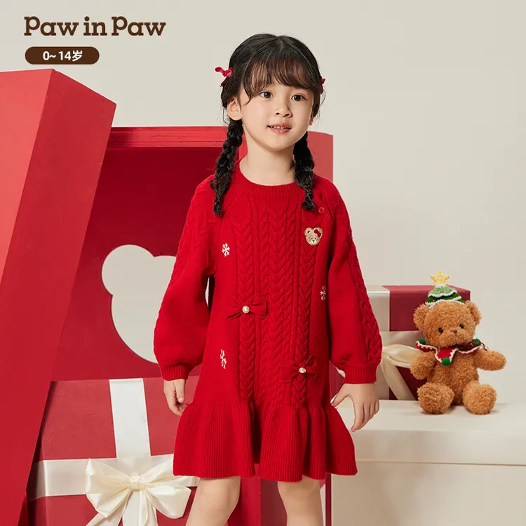 【节日】PawinPaw卡通小熊童装冬女童红色连衣裙拜年PCOKF4T51O