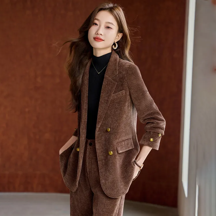 高端灯芯绒西装套装女春秋季2025新款高级感女士职业正装西服外套