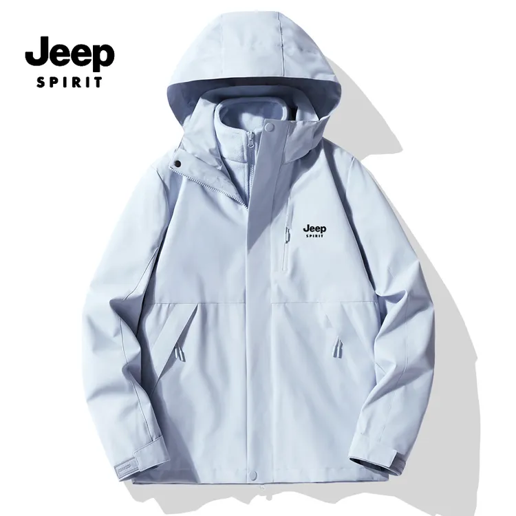 JEEPSPIRIT吉普秋冬三合一可拆卸两件套情侣款登山防风加绒外套女