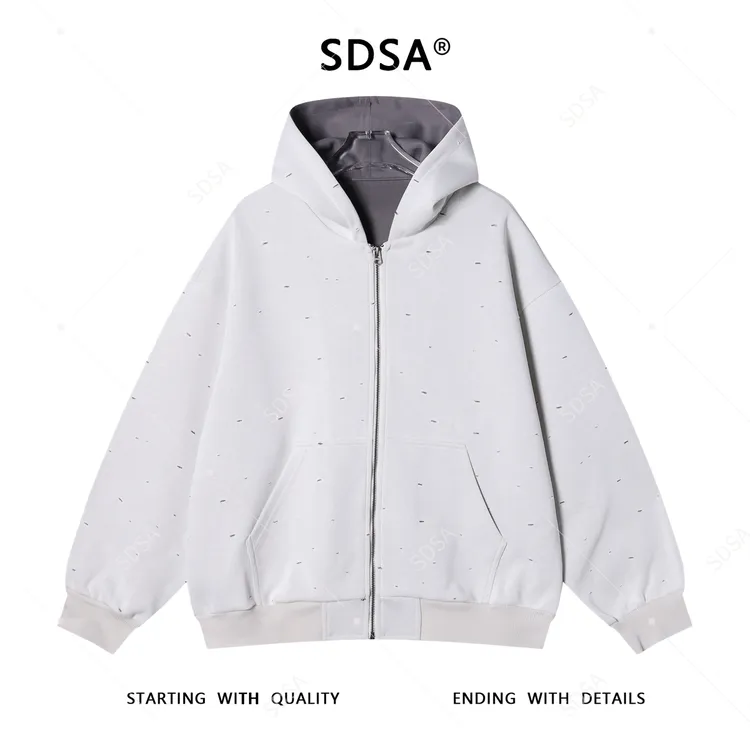 SDSA男士秋冬新款痞帅男装韩版宽松破洞拉链连帽卫衣网红款百搭