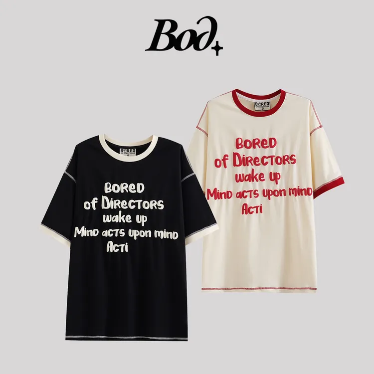 【美式多巴胺】Bod+无聊猿发泡拼结T恤宽松纯棉男女同款短袖上衣