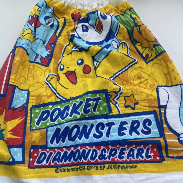 出口尾货纯棉卡通可爱宝可梦涂料印花浴裙披风60×120可披可围盖
