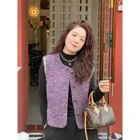 WenWen小个子2025秋冬新款小香风圆领拼接毛边重工百搭马甲4712