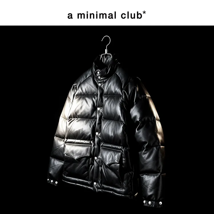 a minimal club复古100%绵羊皮革90鹅绒羽绒服立领短款AM5ADJ03