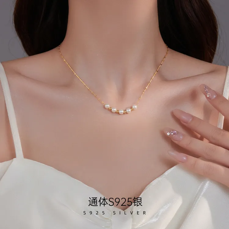 925纯银仿珍珠项链女新款爆款豆豆小众高级感锁骨链轻奢气质配饰