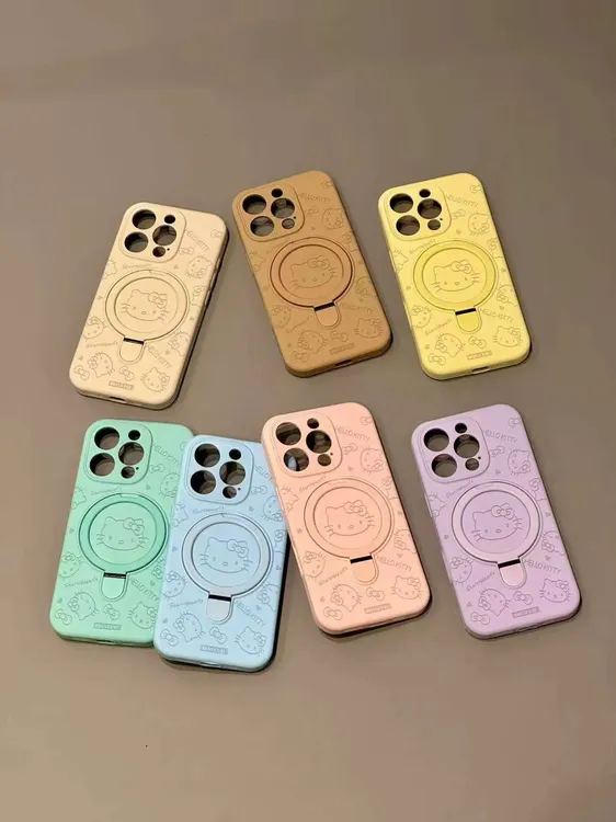 线条kt猫咪360°磁吸支架适用于iPhone16promax手机壳15少女14可爱