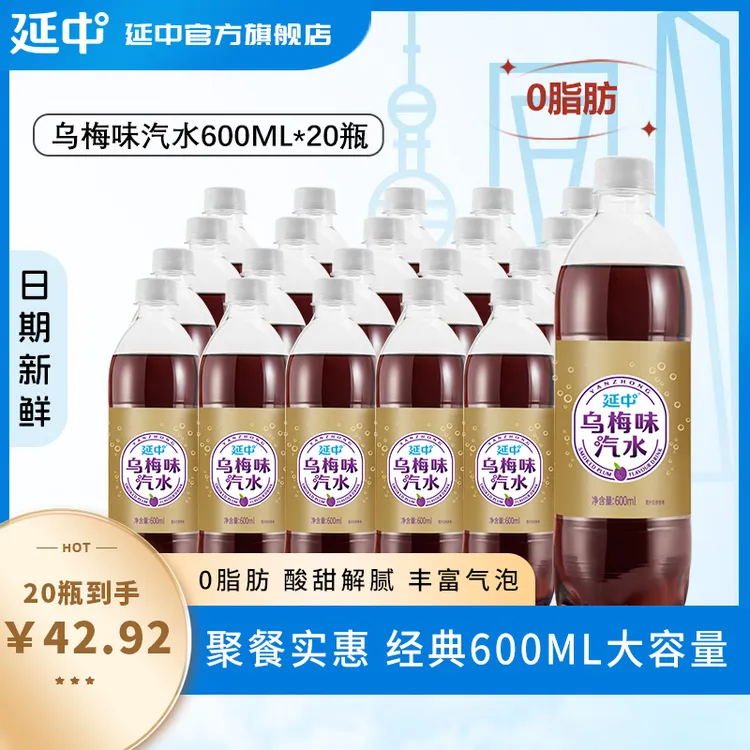 延中乌梅风味汽水600ml*20瓶/箱中秋聚餐解腻酸甜汽水整箱好喝