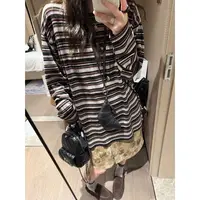 SP 条纹撞色长袖t恤女秋季宽松显瘦内搭百搭打底衫上衣t