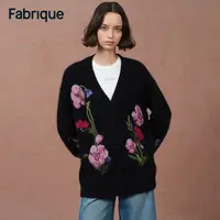 Fabrique孙千同款凝夜虞美人秋冬空气层提花刺绣羊驼毛针织开衫