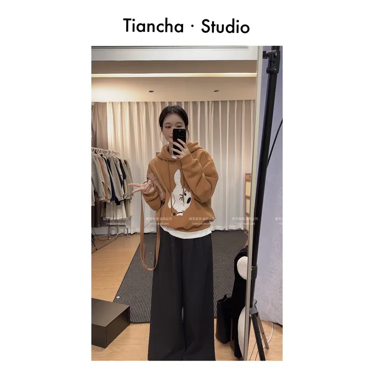 sweet c 韩风冬季【wink小狗】加绒加厚连帽卫衣女百搭洋气P220#