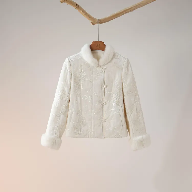 西子/高级重工拼接毛边锦绒亮片绣外套/WTHY041