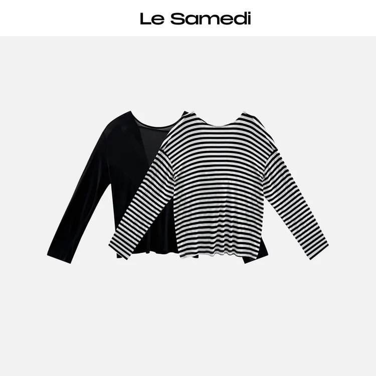 Le Samedi【乱世佳人】兰精天丝 一字露背 精致松弛感条纹长袖上衣