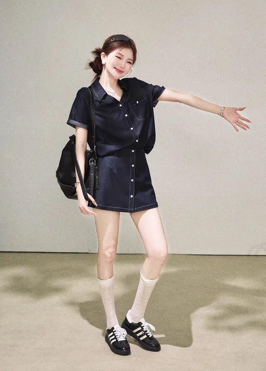 【芝士Cheese】无尽夏 时尚百搭静奢风通勤休闲工装牛仔上衣+半裙
