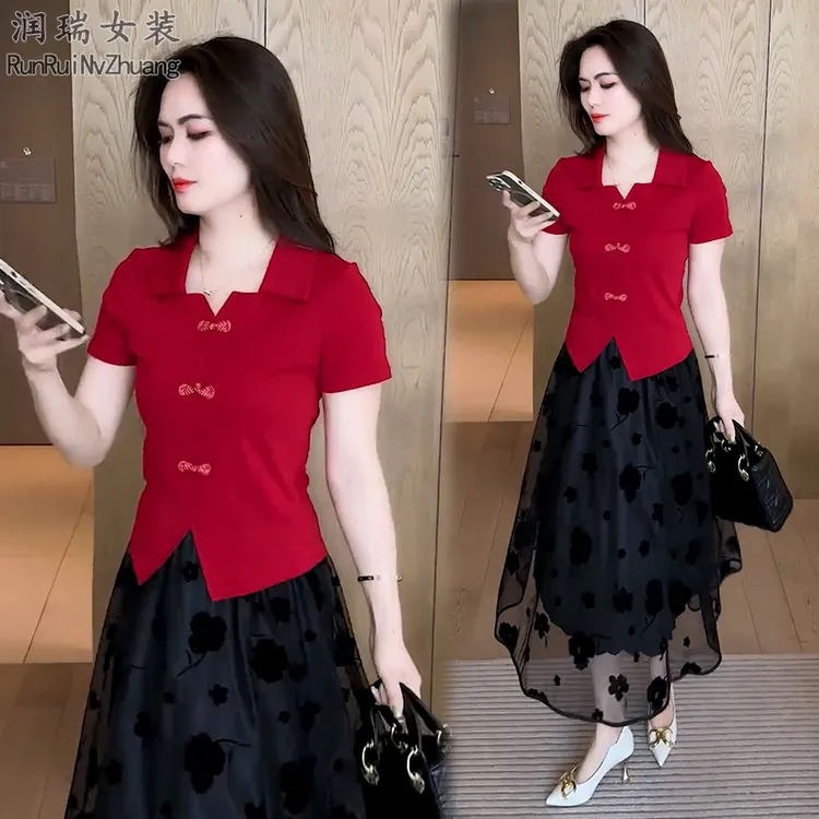 中国风气质小个子收腰修身女装时尚套装休闲风上衣裙子洋气