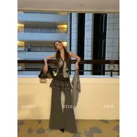 ZONEE 和jennie学穿搭 法式原创设计微喇西装裤短裙套装