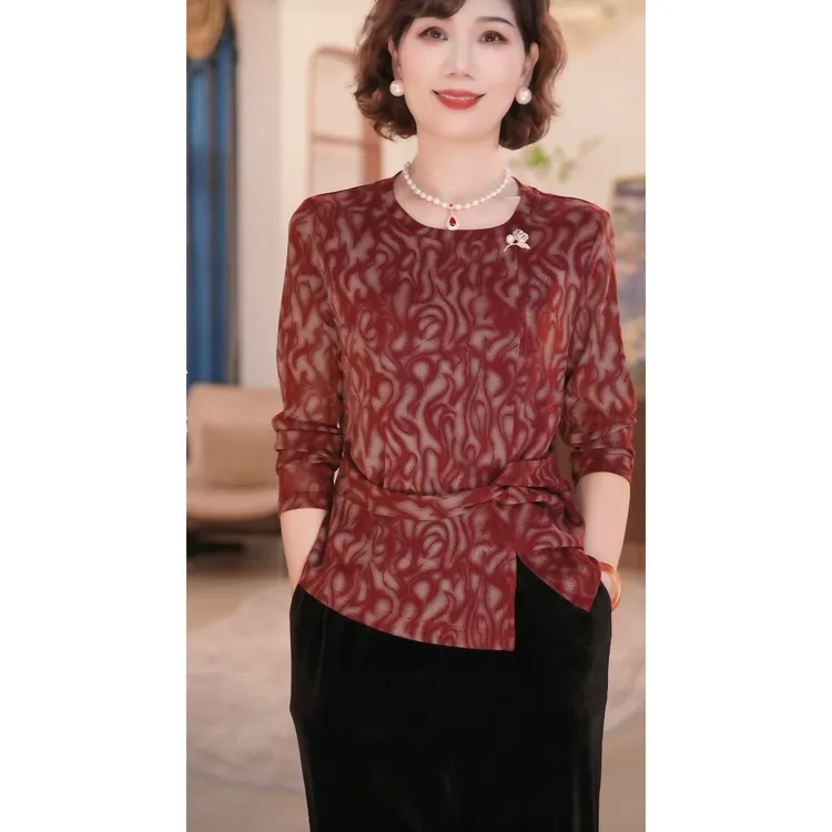 【秋】年轻妈妈时尚洋气百搭长袖打底衫2025新款中老年上衣服套装