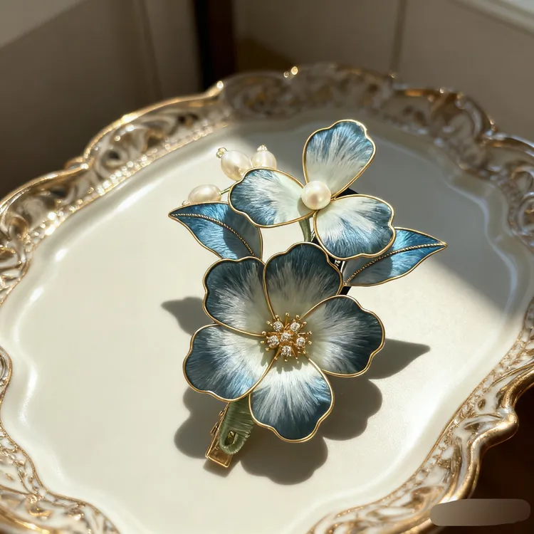 原创绒花头饰红色发夹套装古风饰品侧边夹子超仙发钗旗袍配饰203