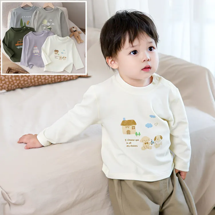 春秋冬儿童长袖打底衫宝宝软糯棉毛衫男女童卡通T恤洋气时尚上衣
