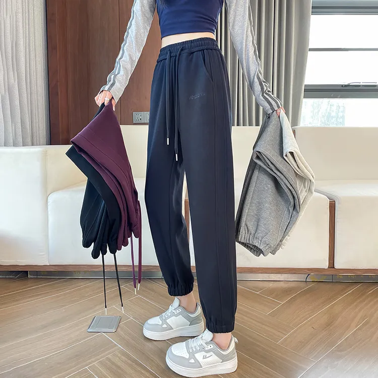 秋冬日常穿搭加厚休闲长裤韩版束脚运动裤女2025新款宽松灰色卫裤