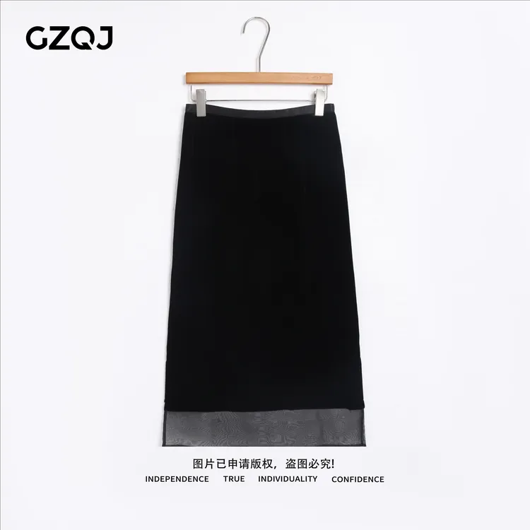 老琴私服 【黑天鹅】真丝丝绒欧若风时尚网纱拼接半身裙女夏款41119