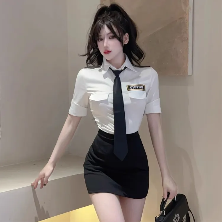jk空姐制服套装女足浴技师工作服主播女警职业衬衣包臀裙性感睡裙