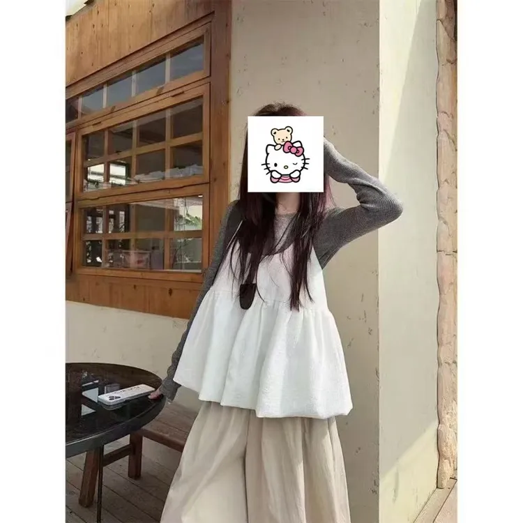 早秋修身内搭长袖针织衫外搭吊带背心女+宽松阔腿休闲裤三件套装