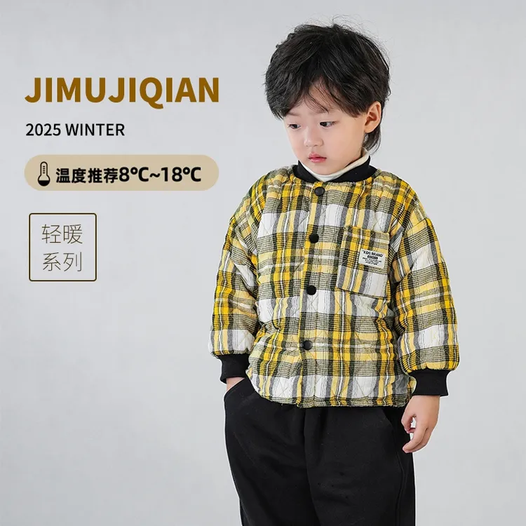 【JMJQ 20822】秋冬季儿童休闲保暖加厚加绒绗棉御寒立领格子外套
